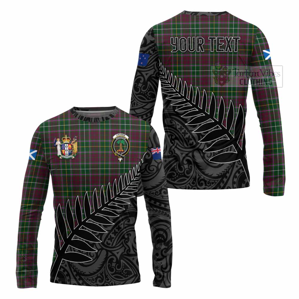 Tartan Vibes Clothing Crosbie Crest Tartan Long Sleeve T-Shirt with New Zealand Silver Fern Half Style