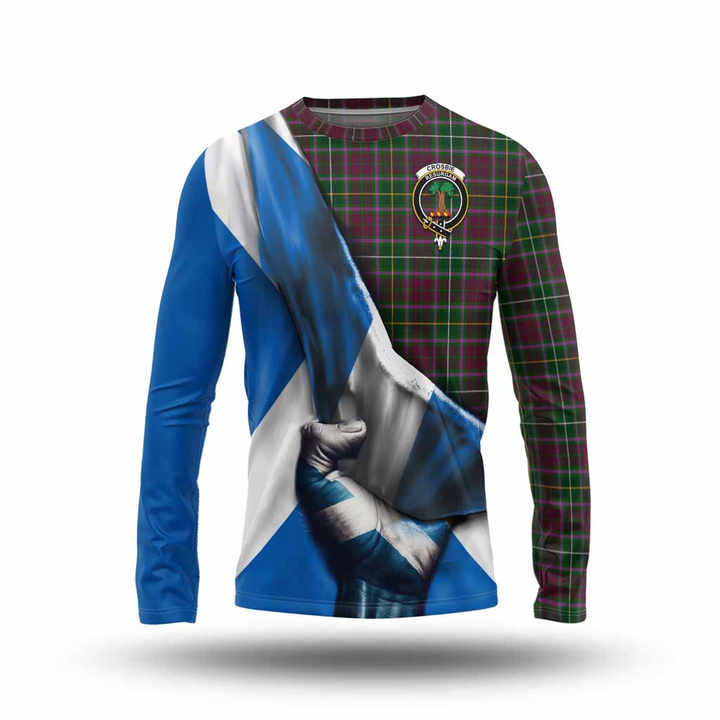 Tartan Vibes Clothing Crosbie Tartan Long Sleeve T-Shirt with Family Crest Scotland Patriotic Style