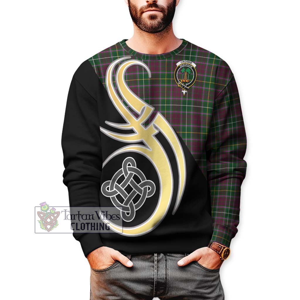 Crosbie Tartan Sweatshirt with Family Crest and Celtic Symbol Style Unisex - Tartan Vibes Clothing