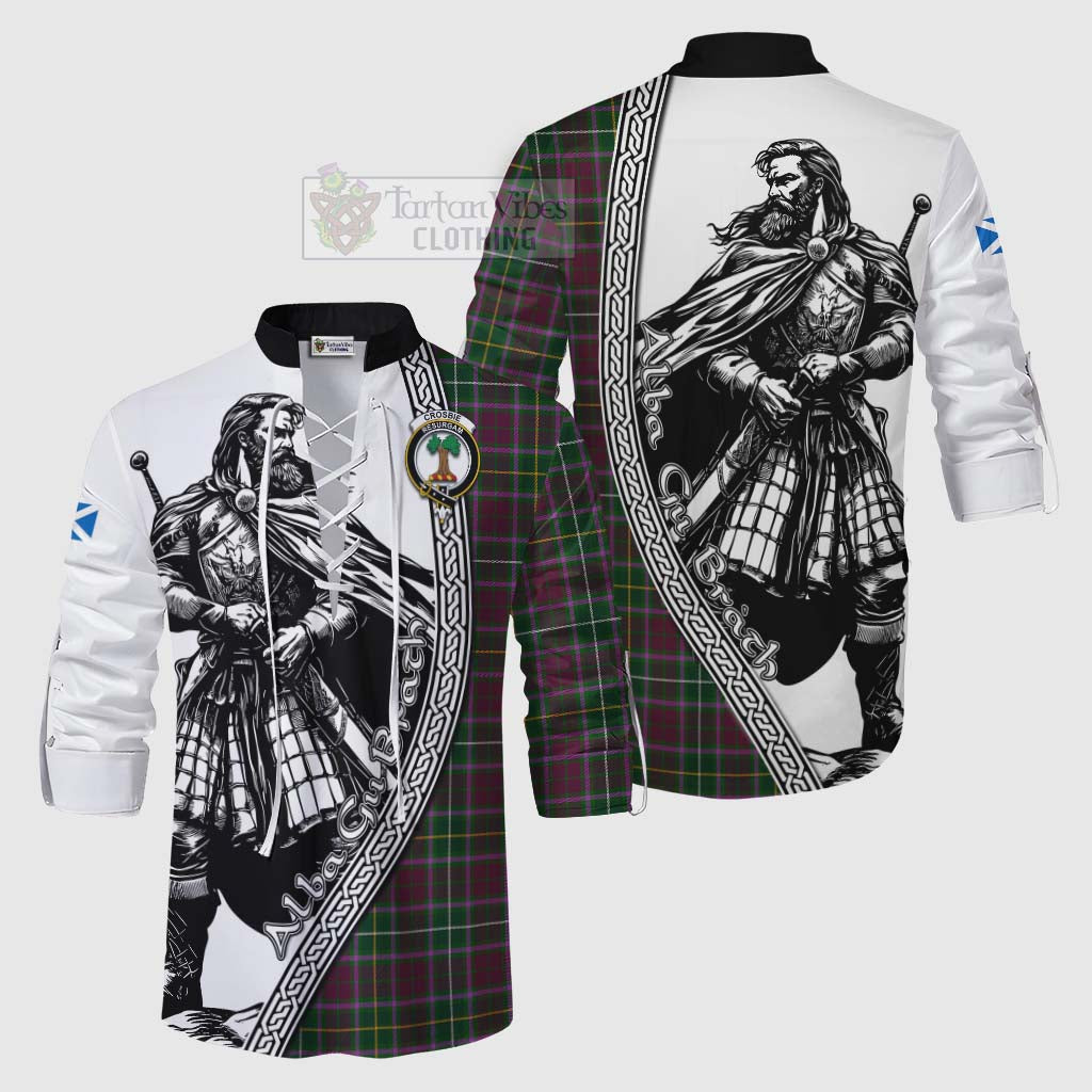 Tartan Vibes Clothing Crosbie Tartan Clan Crest Ghillie Kilt Shirt with Highlander Warrior Celtic Style