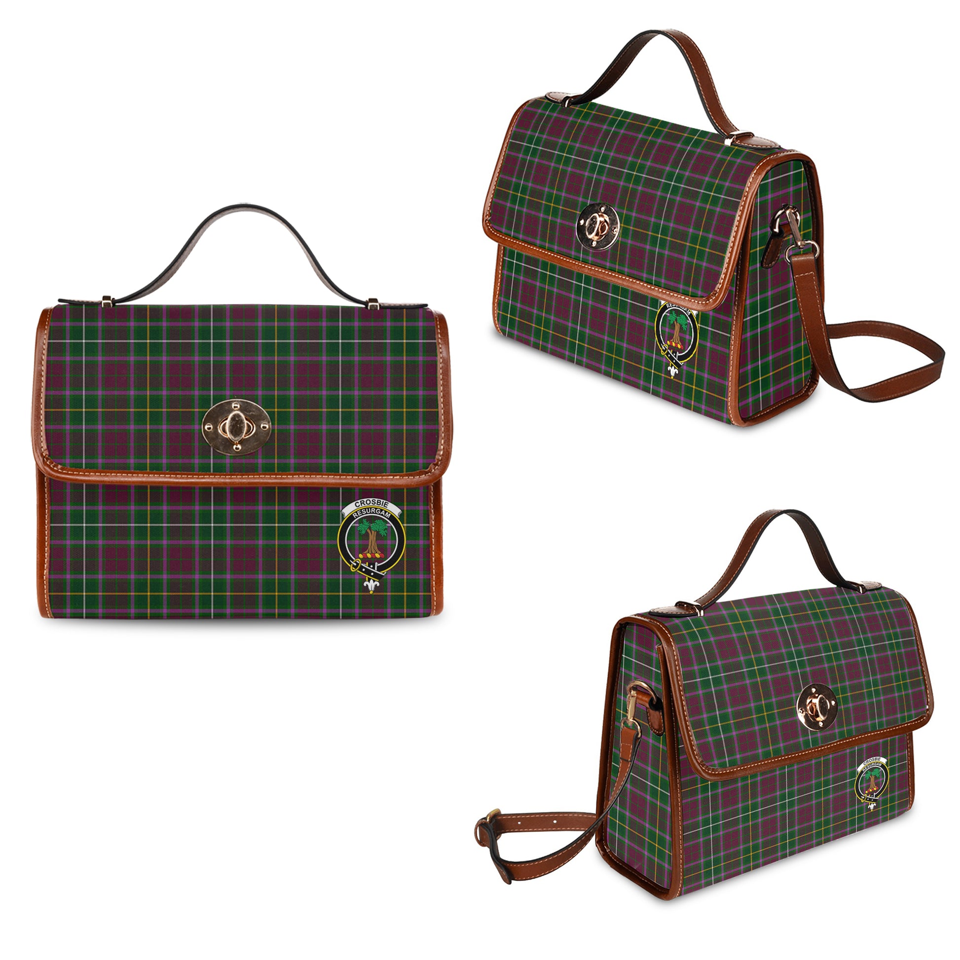 crosbie-tartan-leather-strap-waterproof-canvas-bag-with-family-crest