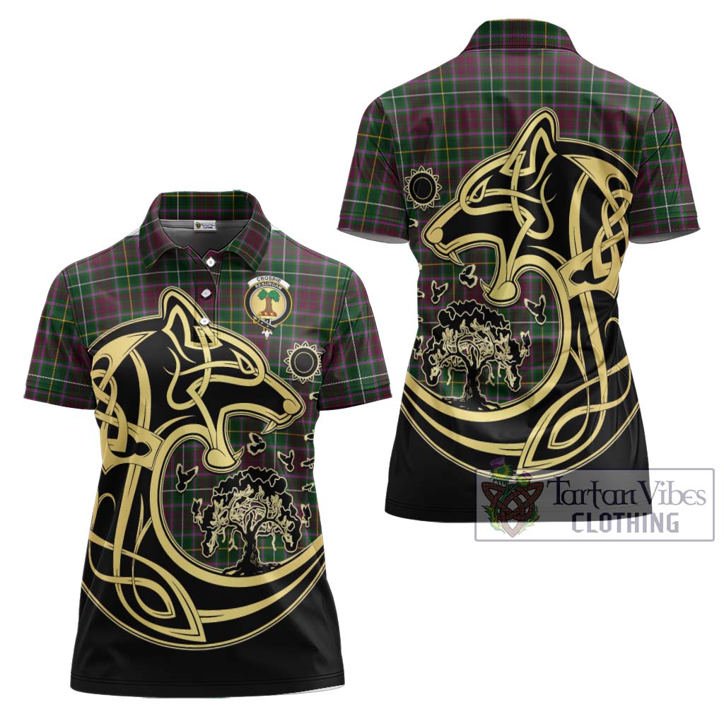 Tartan Vibes Clothing Crosbie Tartan Women's Polo Shirt with Family Crest Celtic Wolf Style