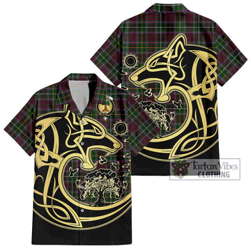 Crosbie Tartan Short Sleeve Button Shirt with Family Crest Celtic Wolf Style