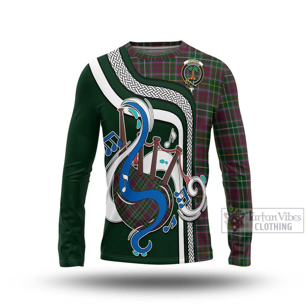 Tartan Vibes Clothing Crosbie Tartan Long Sleeve T-Shirt with Epic Bagpipe Style