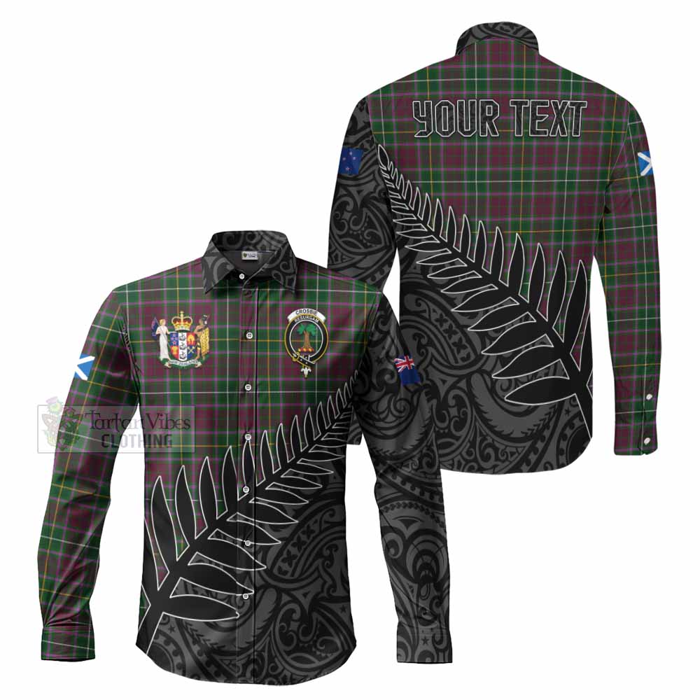 Tartan Vibes Clothing Crosbie Crest Tartan Long Sleeve Button Shirt with New Zealand Silver Fern Half Style