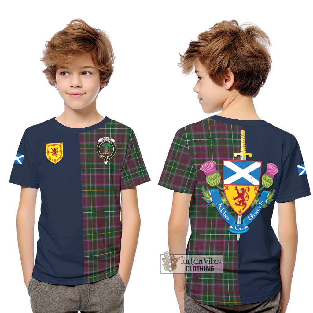 Tartan Vibes Clothing Crosbie Tartan Kid T-Shirt with Scottish Lion Royal Arm Half Style