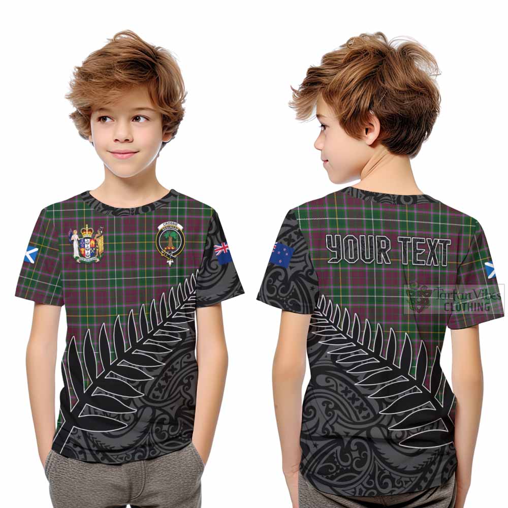 Tartan Vibes Clothing Crosbie Crest Tartan Kid T-Shirt with New Zealand Silver Fern Half Style