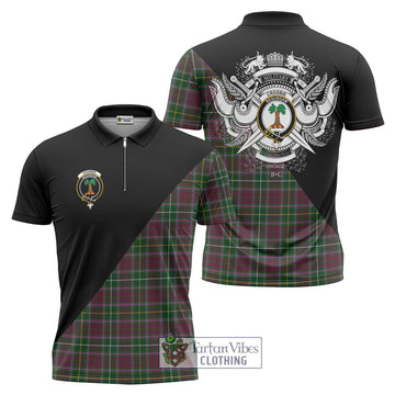 Crosbie Tartan Zipper Polo Shirt with Family Crest and Military Logo Style