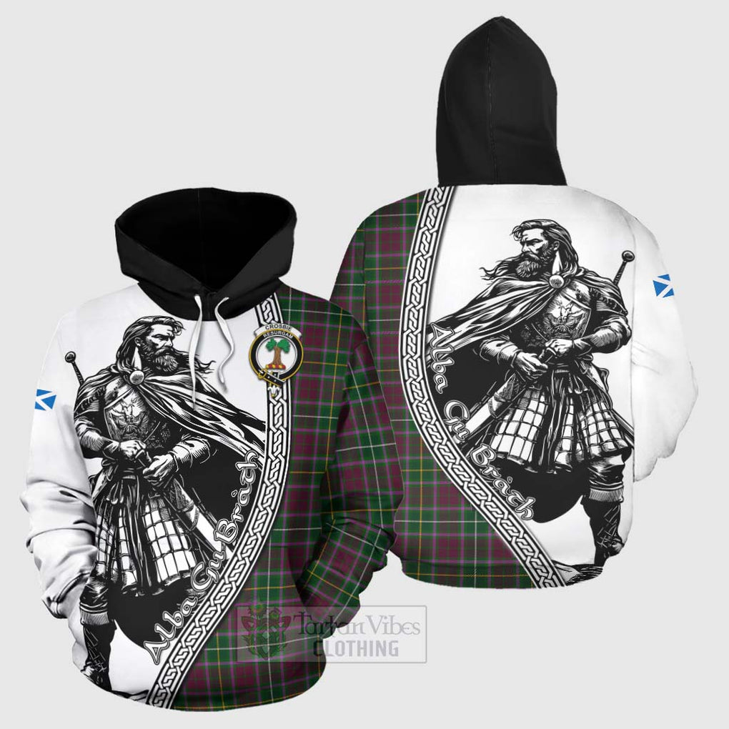 Tartan Vibes Clothing Crosbie Tartan Clan Crest Hoodie with Highlander Warrior Celtic Style