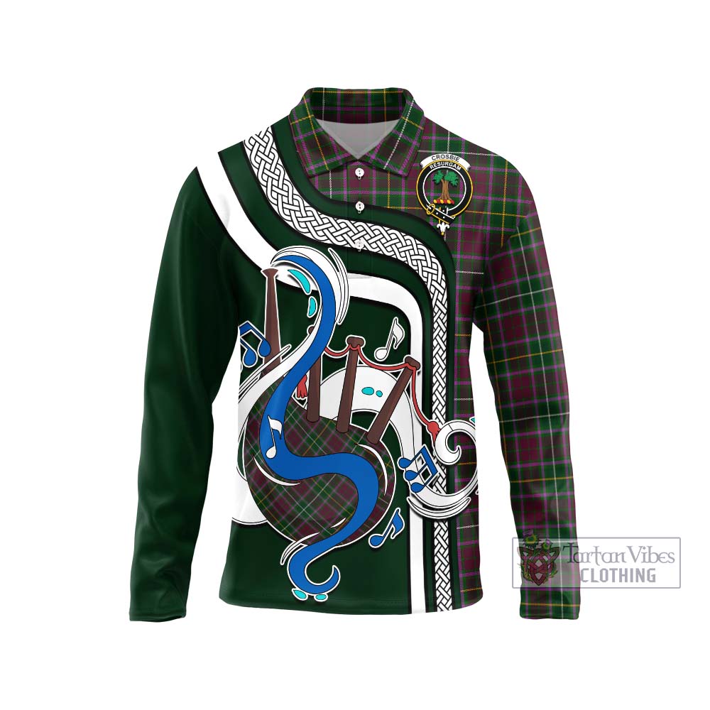 Tartan Vibes Clothing Crosbie Tartan Long Sleeve Polo Shirt with Epic Bagpipe Style