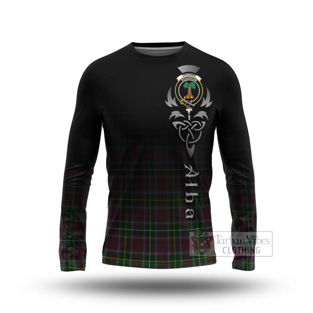 Tartan Vibes Clothing Crosbie Tartan Long Sleeve T-Shirt Featuring Alba Gu Brath Family Crest Celtic Inspired