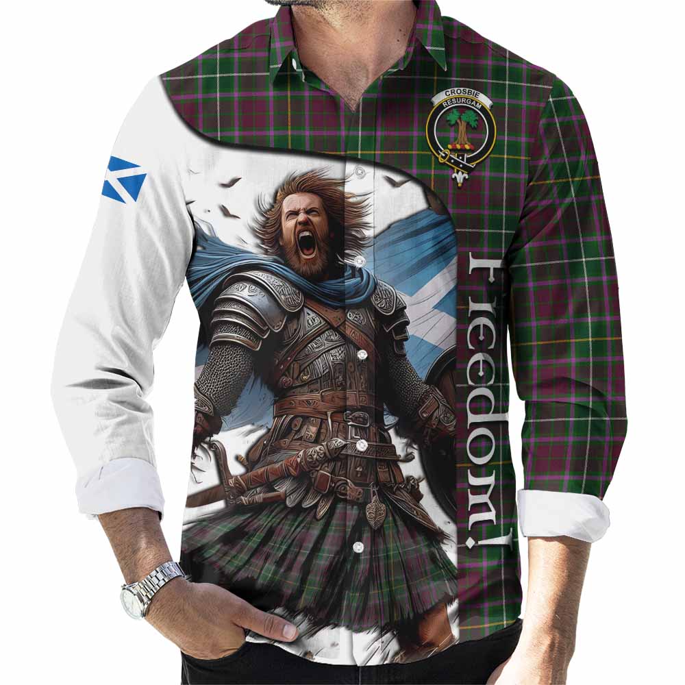 Tartan Vibes Clothing Crosbie Crest Tartan Long Sleeve Button Shirt Inspired by the Freedom of Scottish Warrior