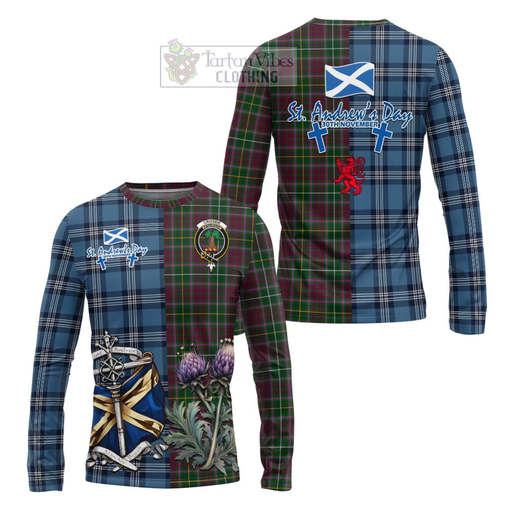 Tartan Vibes Clothing Crosbie Tartan Long Sleeve T-Shirt Happy St. Andrew's Day Half Tartan Style