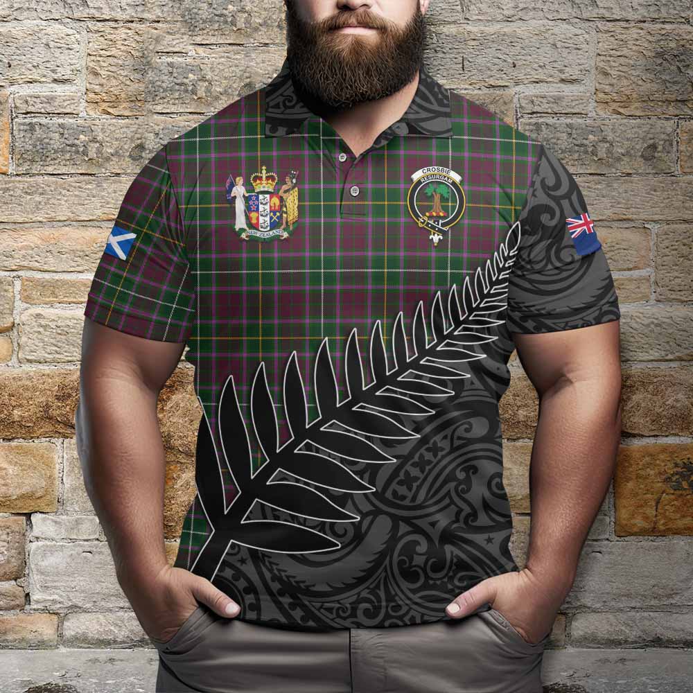 Crosbie Crest Tartan Polo Shirt with New Zealand Silver Fern Half Style