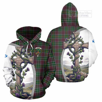 Crosbie Tartan Hoodie with Family Crest and St. Andrew's Cross Accented by Thistle Vines