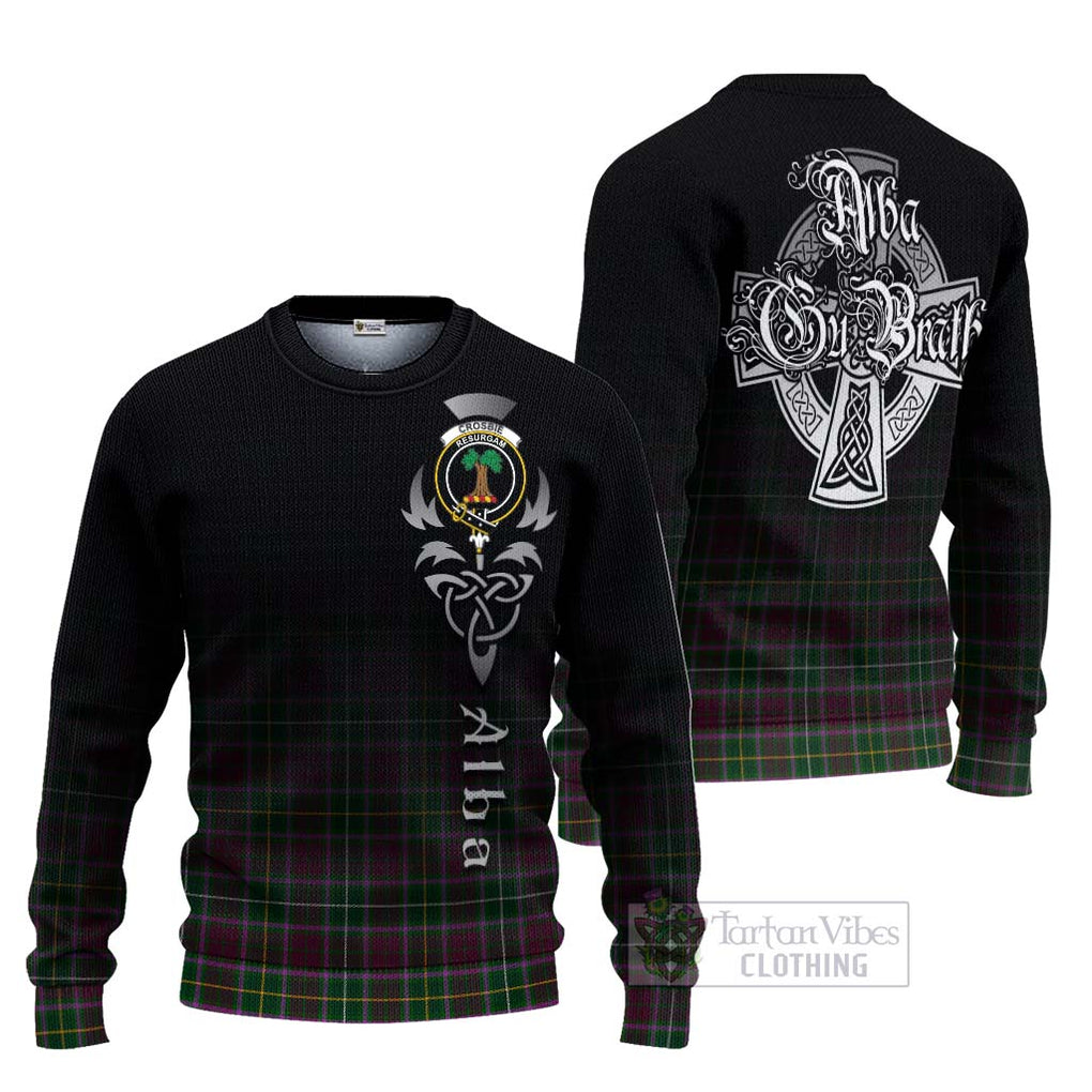 Tartan Vibes Clothing Crosbie Tartan Knitted Sweater Featuring Alba Gu Brath Family Crest Celtic Inspired