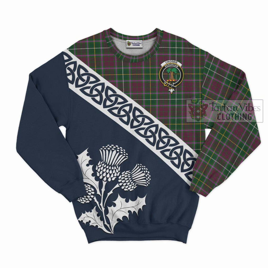 Tartan Vibes Clothing Crosbie Tartan Sweatshirt Featuring Thistle and Scotland Map