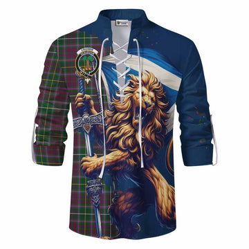 Crosbie Tartan Family Crest Ghillie Kilt Shirt with Scottish Majestic Lion