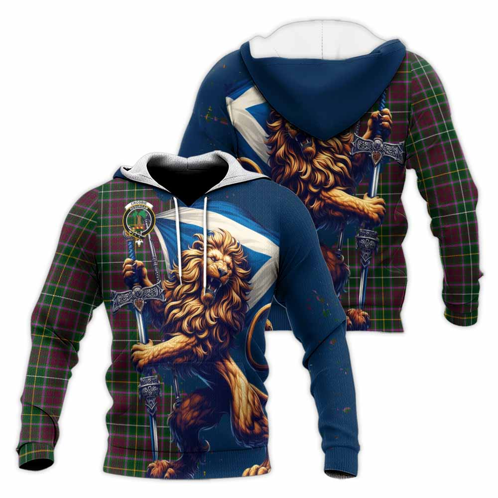 Tartan Vibes Clothing Crosbie Tartan Family Crest Knitted Hoodie with Scottish Majestic Lion