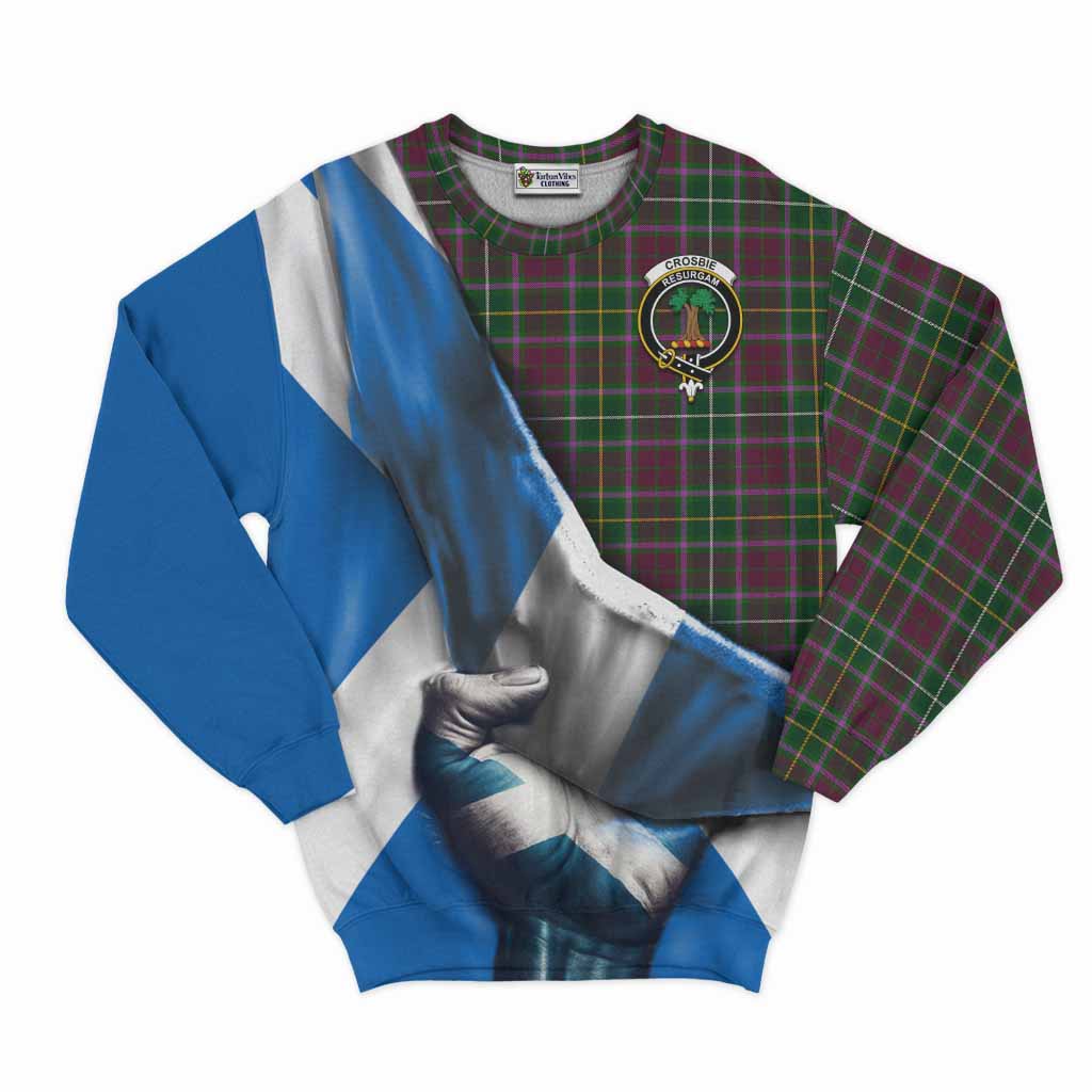 Tartan Vibes Clothing Crosbie Tartan Sweatshirt with Family Crest Scotland Patriotic Style