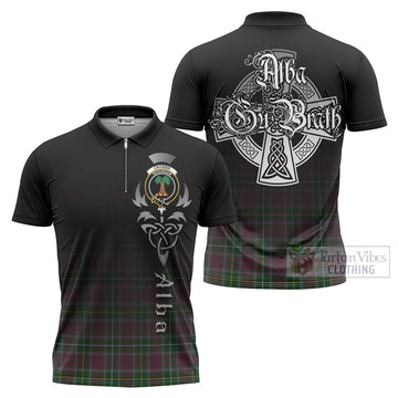 Crosbie Tartan Zipper Polo Shirt Featuring Alba Gu Brath Family Crest Celtic Inspired