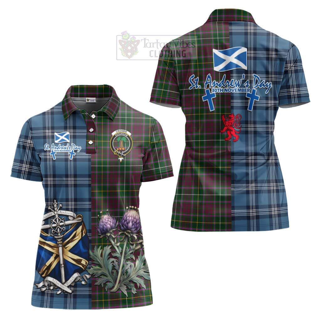 Tartan Vibes Clothing Crosbie Tartan Women's Polo Shirt Happy St. Andrew's Day Half Tartan Style