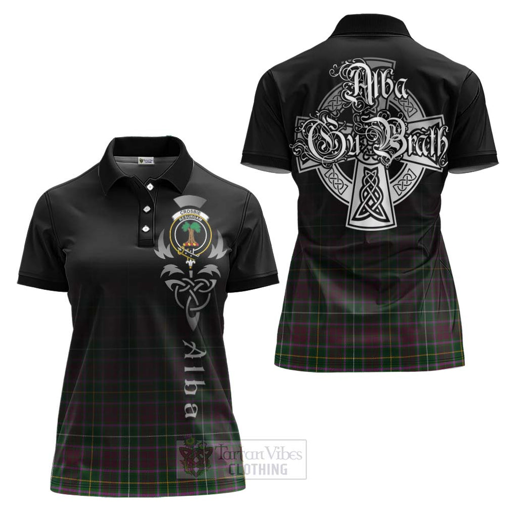 Tartan Vibes Clothing Crosbie Tartan Women's Polo Shirt Featuring Alba Gu Brath Family Crest Celtic Inspired