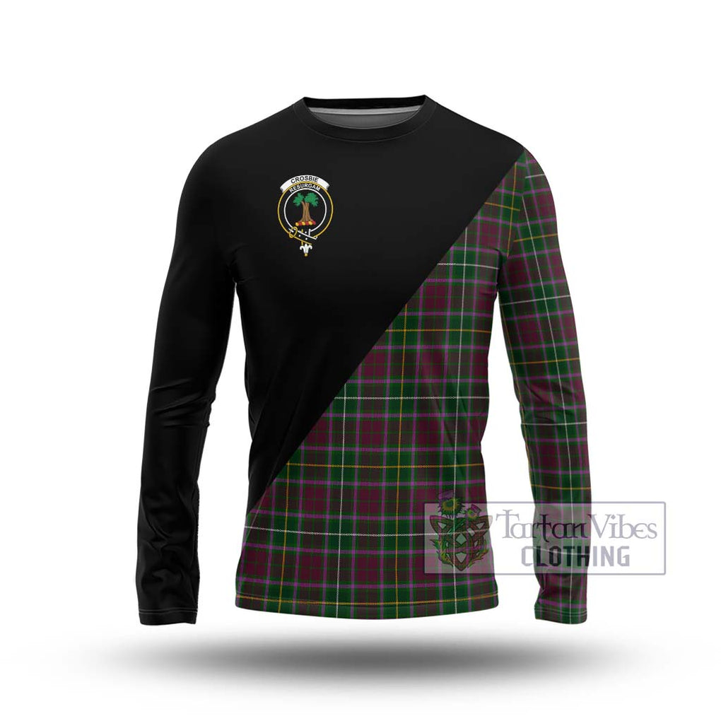 Crosbie Tartan Long Sleeve T-Shirt with Family Crest and Military Logo Style Unisex - Tartanvibesclothing Shop