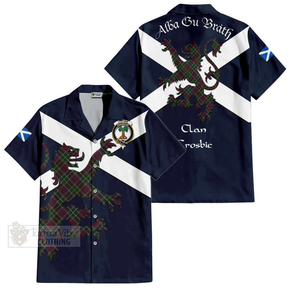 Tartan Vibes Clothing Crosbie Tartan Lion Rampant Short Sleeve Button Shirt – Proudly Display Your Heritage with Alba Gu Brath and Clan Name