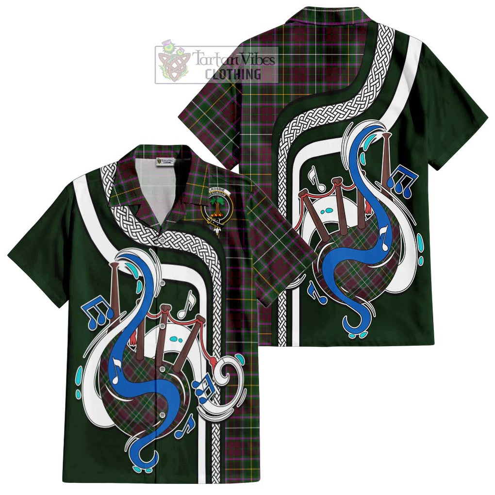 Crosbie Tartan Short Sleeve Button Shirt with Epic Bagpipe Style Kid - Tartanvibesclothing Shop