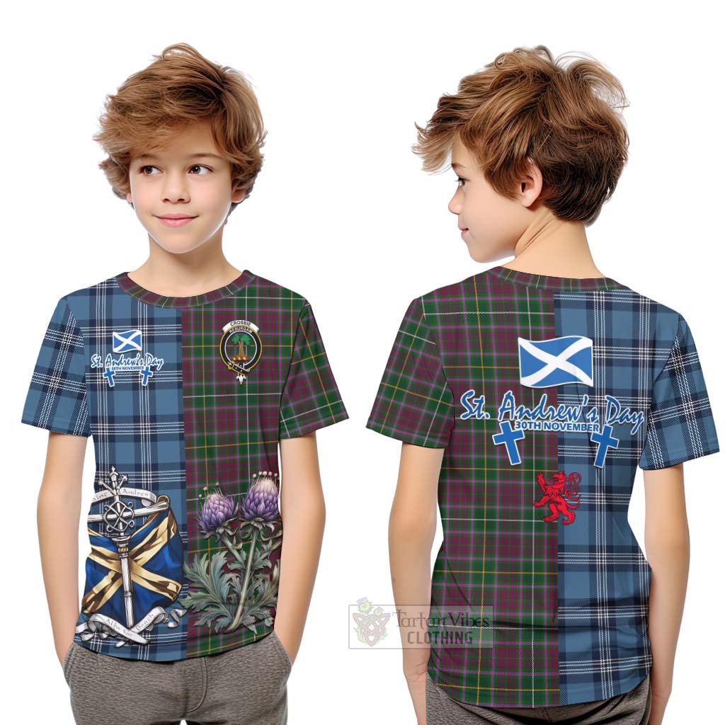 Tartan Vibes Clothing Crosbie Tartan Kid T-Shirt Happy St. Andrew's Day Half Tartan Style