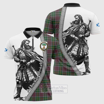 Crosbie Tartan Clan Crest Zipper Polo Shirt with Highlander Warrior Celtic Style