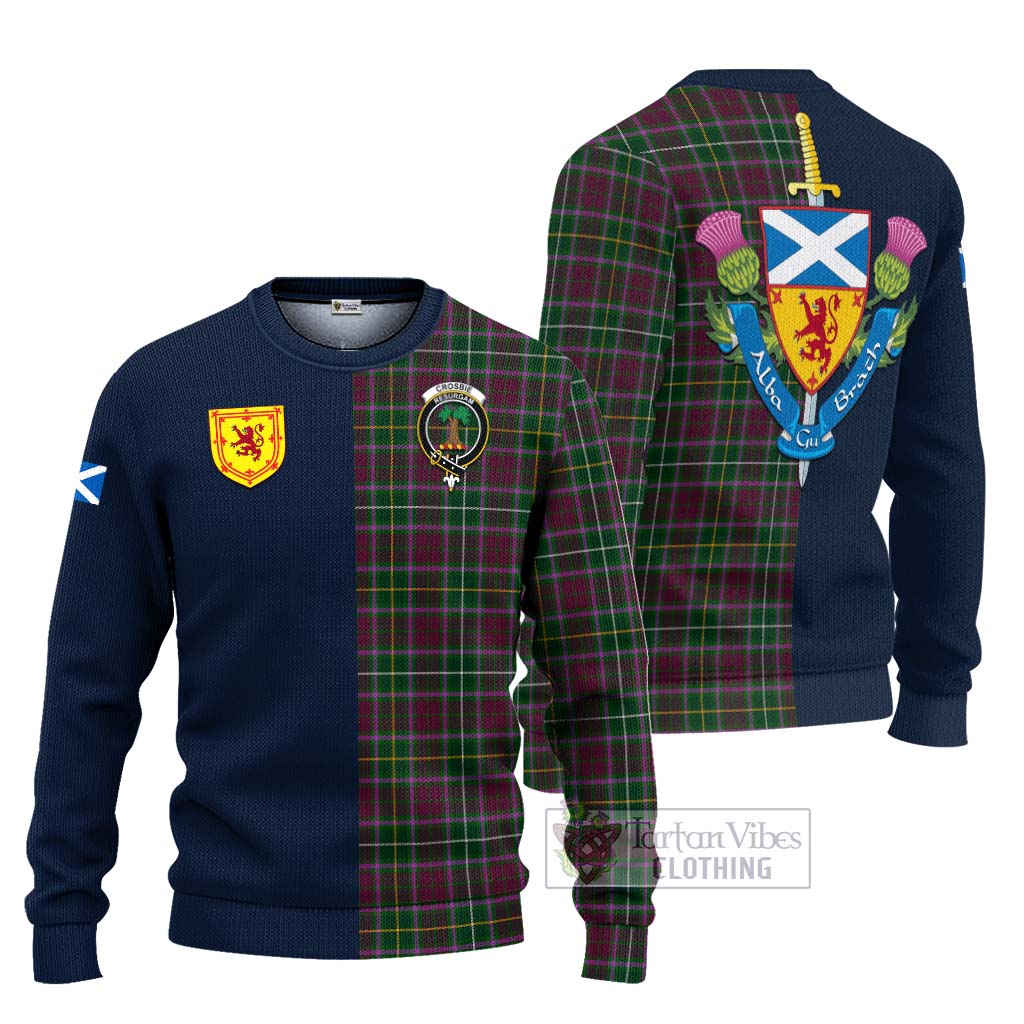 Tartan Vibes Clothing Crosbie Tartan Knitted Sweater with Scottish Lion Royal Arm Half Style