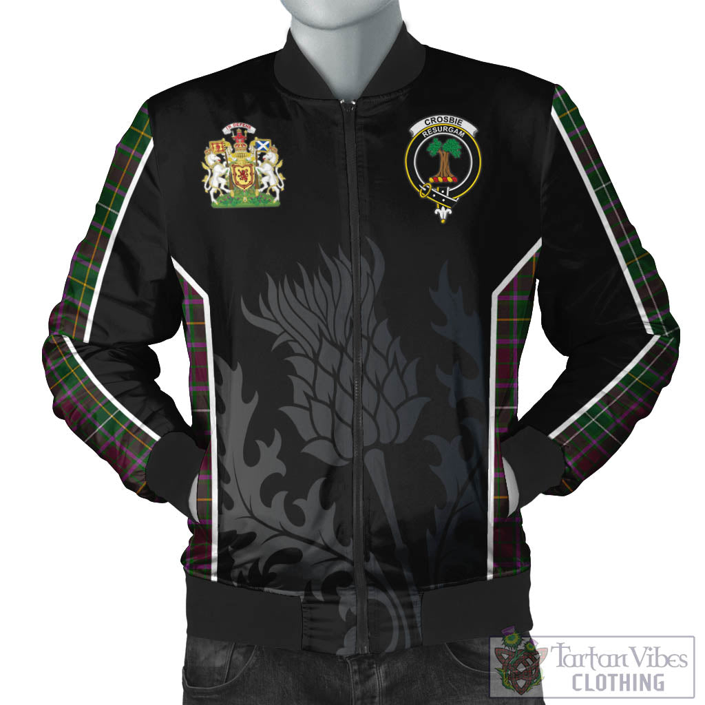 Tartan Vibes Clothing Crosbie Tartan Bomber Jacket with Family Crest and Scottish Thistle Vibes Sport Style