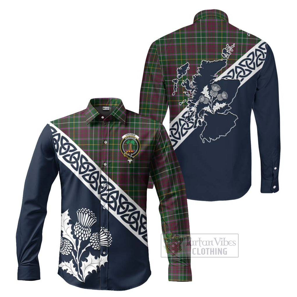 Tartan Vibes Clothing Crosbie Tartan Long Sleeve Button Shirt Featuring Thistle and Scotland Map