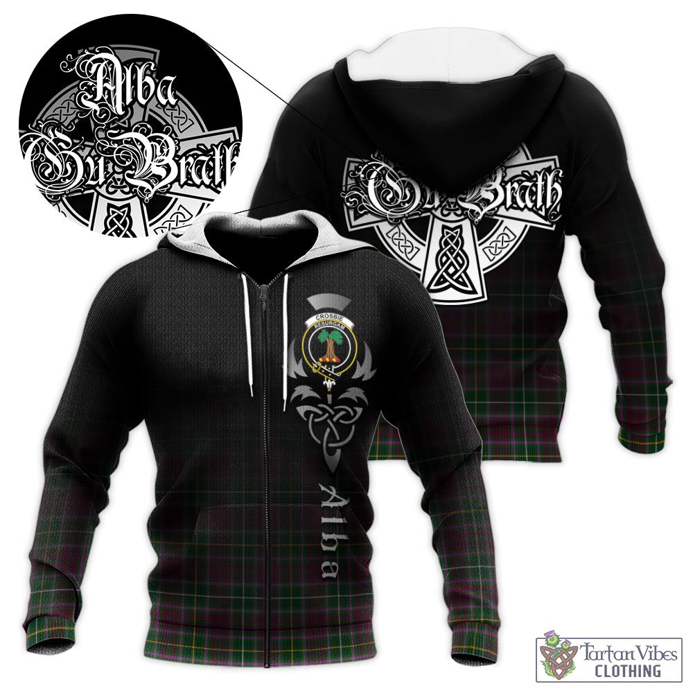 Tartan Vibes Clothing Crosbie Tartan Knitted Hoodie Featuring Alba Gu Brath Family Crest Celtic Inspired