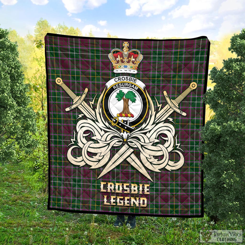 Tartan Vibes Clothing Crosbie Tartan Quilt with Clan Crest and the Golden Sword of Courageous Legacy