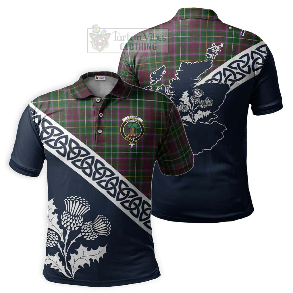 Crosbie Tartan Polo Shirt Featuring Thistle and Scotland Map