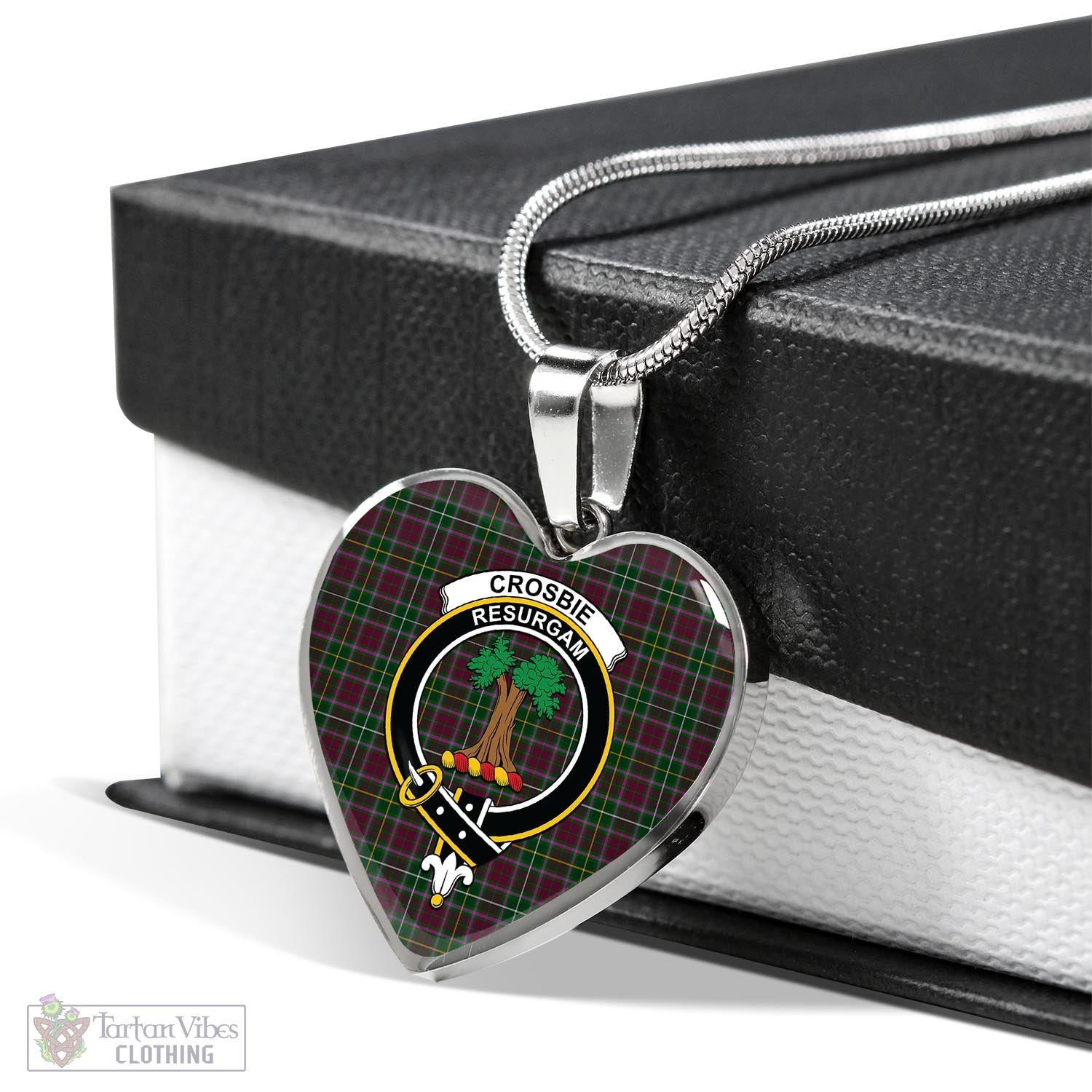 Tartan Vibes Clothing Crosbie Tartan Heart Necklace with Family Crest