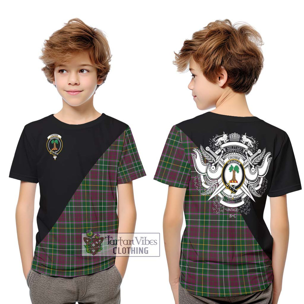 Crosbie Tartan Kid T-Shirt with Family Crest and Military Logo Style Youth XL Size14 - Tartanvibesclothing Shop