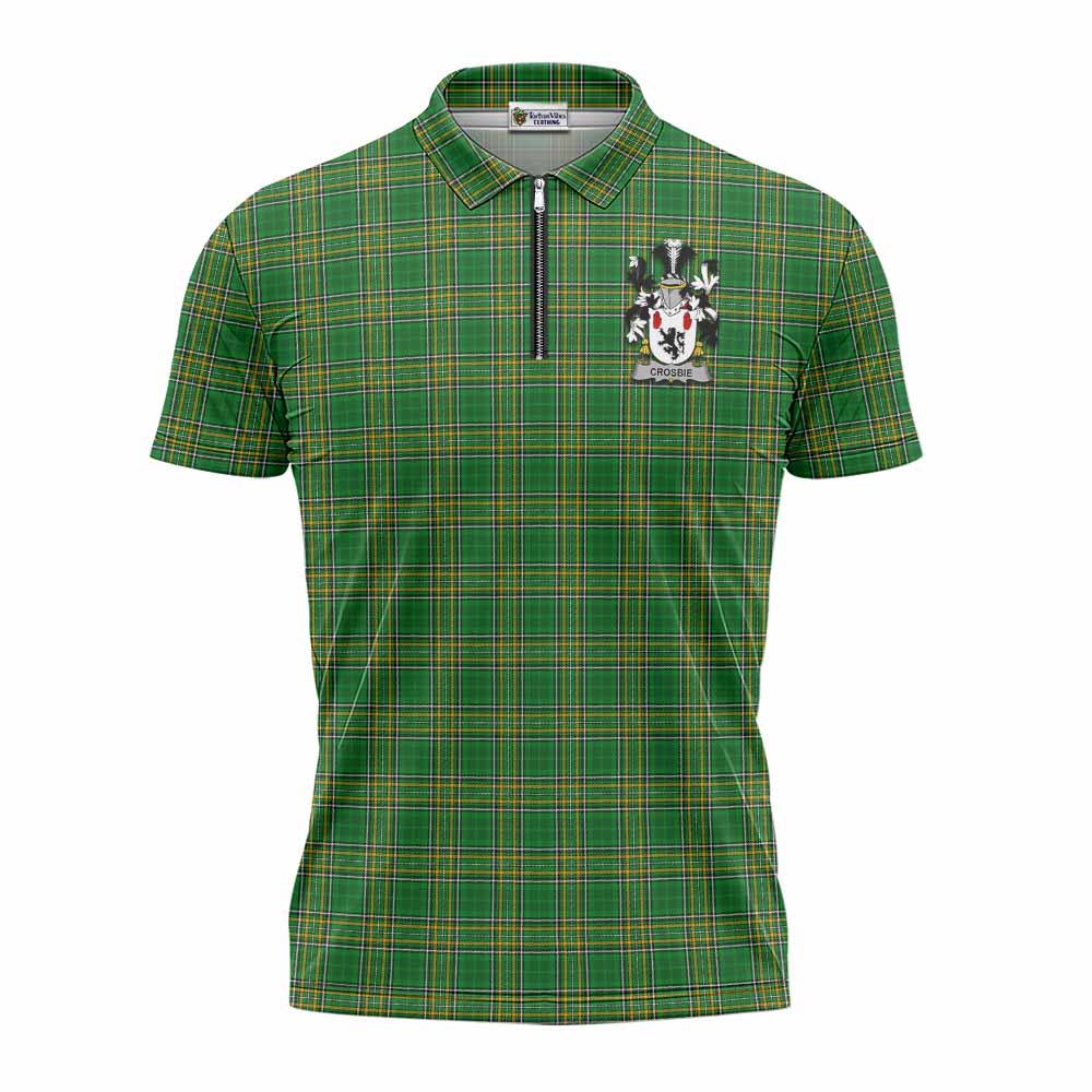 Crosbie Irish Clan Tartan Zipper Polo Shirt with Coat of Arms