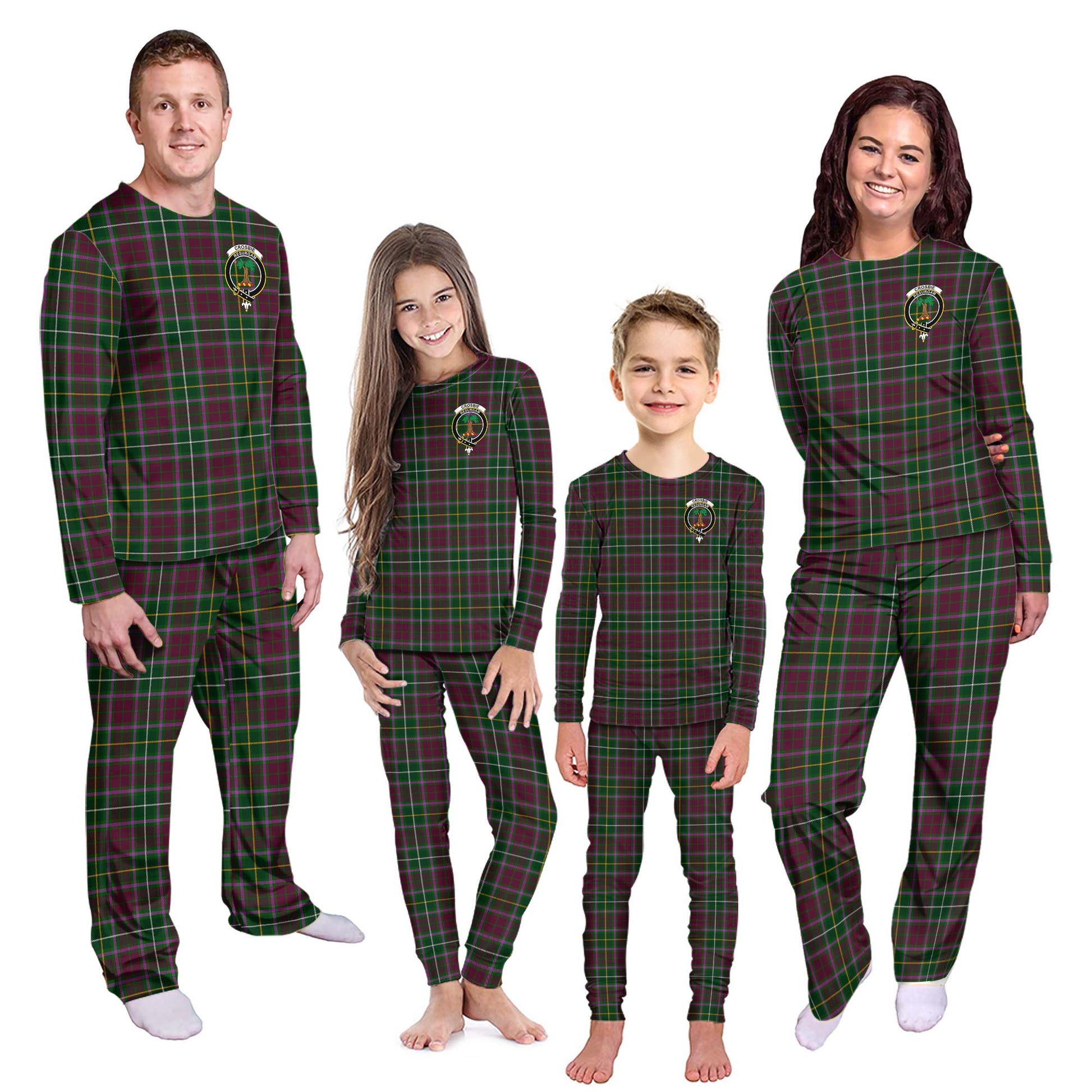 Crosbie Tartan Pajamas Family Set with Family Crest - Tartanvibesclothing