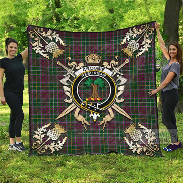 Crosbie Tartan Quilt with Family Crest and Scottish Golden Courage Shield