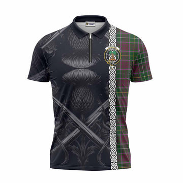 Crosbie Tartan Zipper Polo Shirt with Family Crest Cross Sword Thistle Celtic Vibes