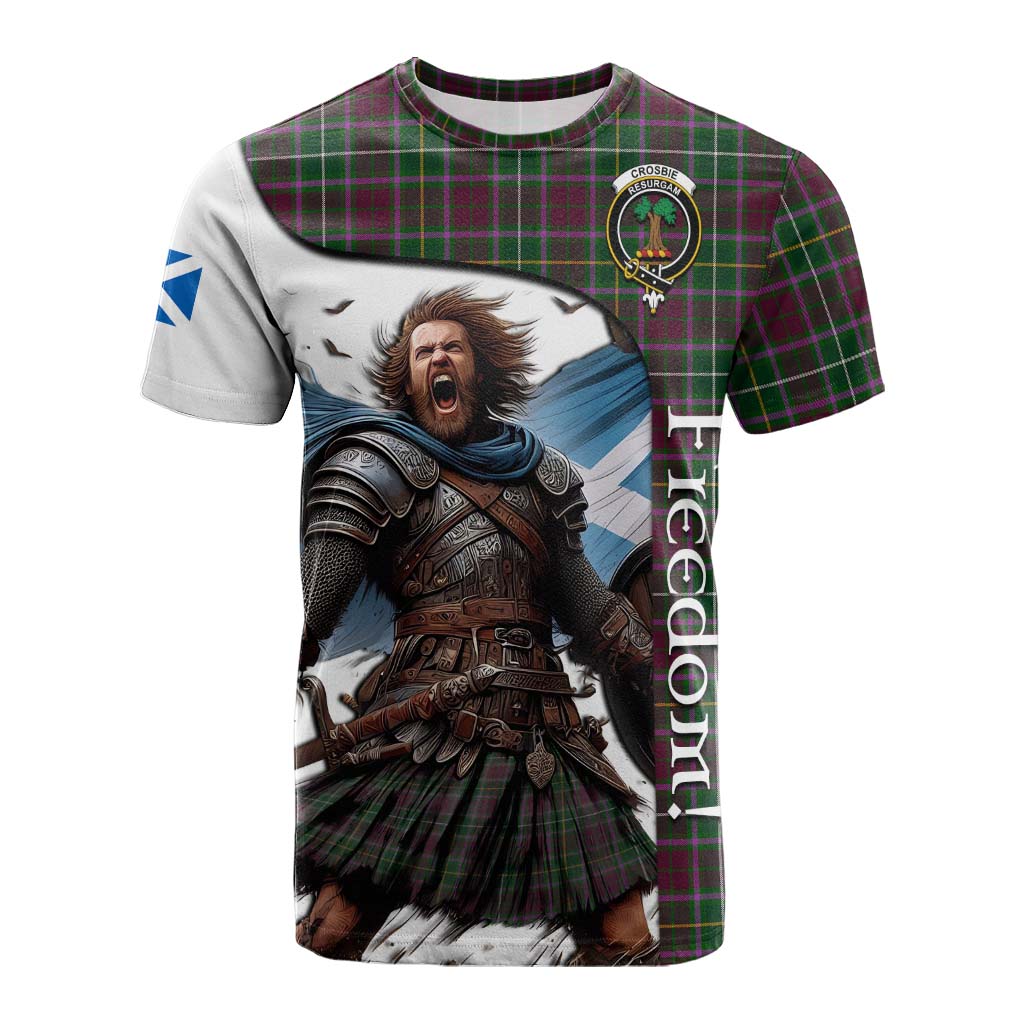 Tartan Vibes Clothing Crosbie Crest Tartan Cotton T-shirt Inspired by the Freedom of Scottish Warrior