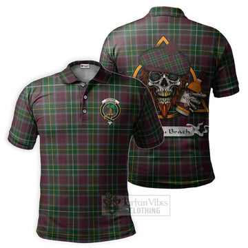 Crosbie Tartan Polo Shirt with Family Crest and Bearded Skull Holding Bottles of Whiskey