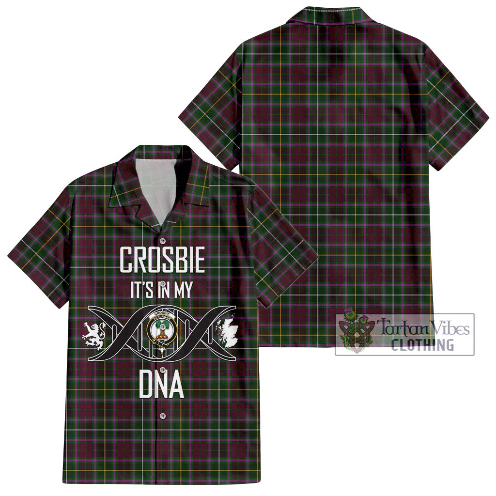 Tartan Vibes Clothing Crosbie Tartan Short Sleeve Button Shirt with Family Crest DNA In Me Style