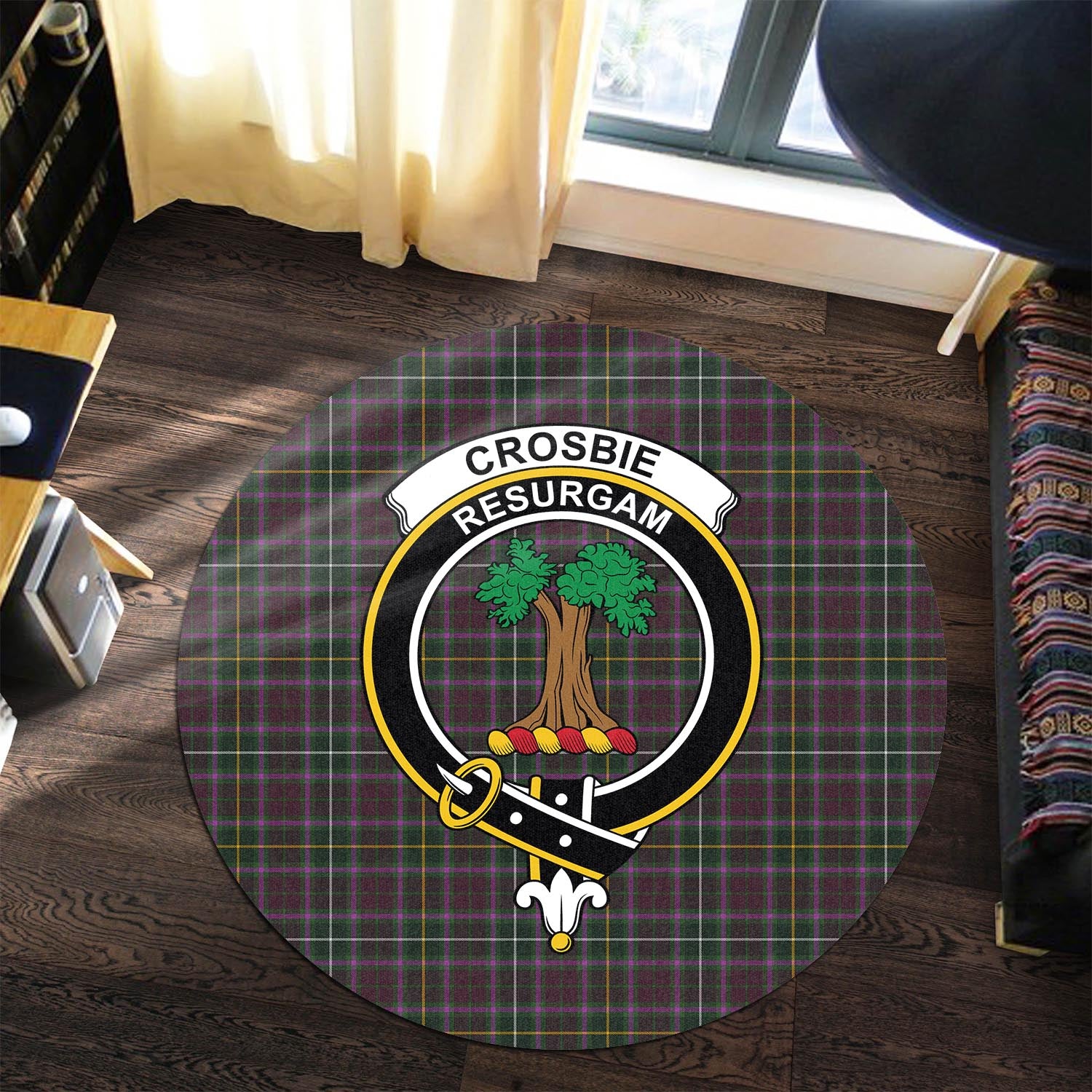 Crosbie Tartan Round Rug with Family Crest - Tartanvibesclothing