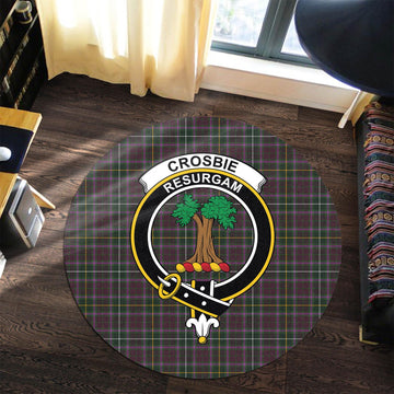 Crosbie Tartan Round Rug with Family Crest