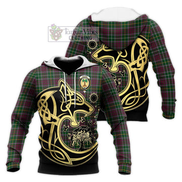 Crosbie Tartan Knitted Hoodie with Family Crest Celtic Wolf Style